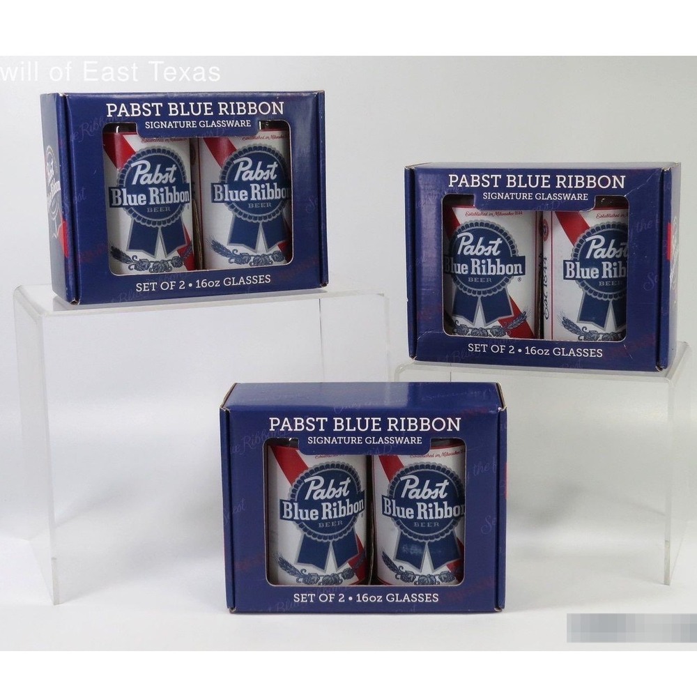 Pabst Blue Ribbon PBR Signature Glassware 16oz Pint Beer Glasses Set of 6 New